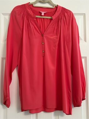 Lilly Pulitzer Elsa Silk Blouse, Coral Pink, size L, EUC
